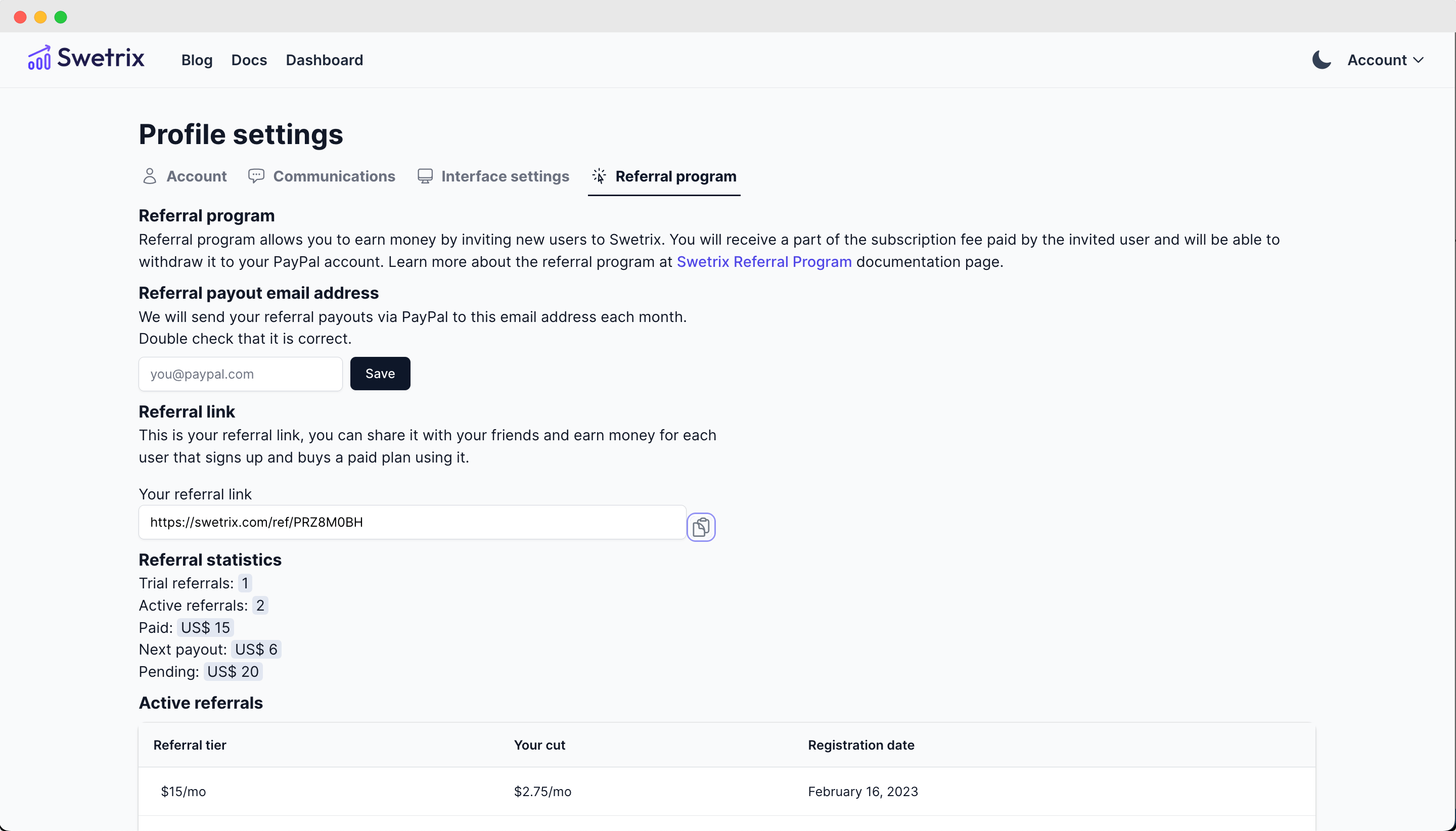 Swetrix Dashboard