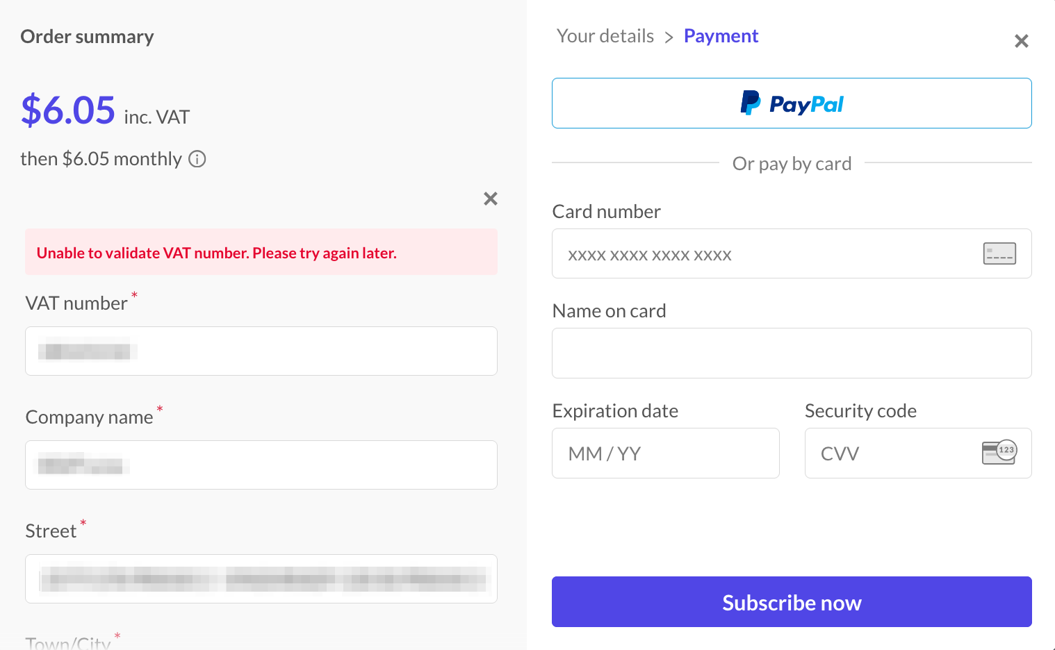 Unable to validate VAT number