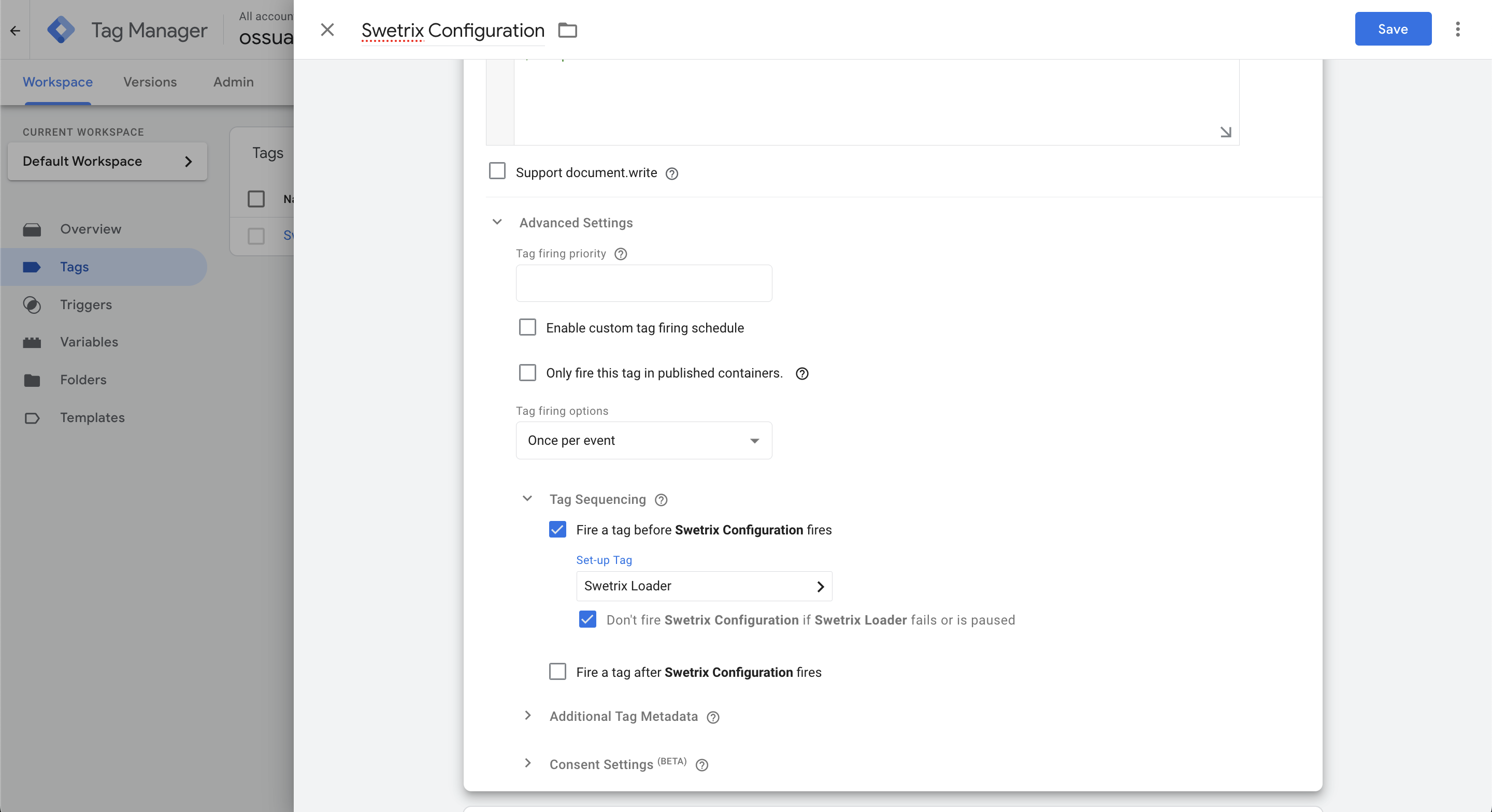 Configuration tag setup