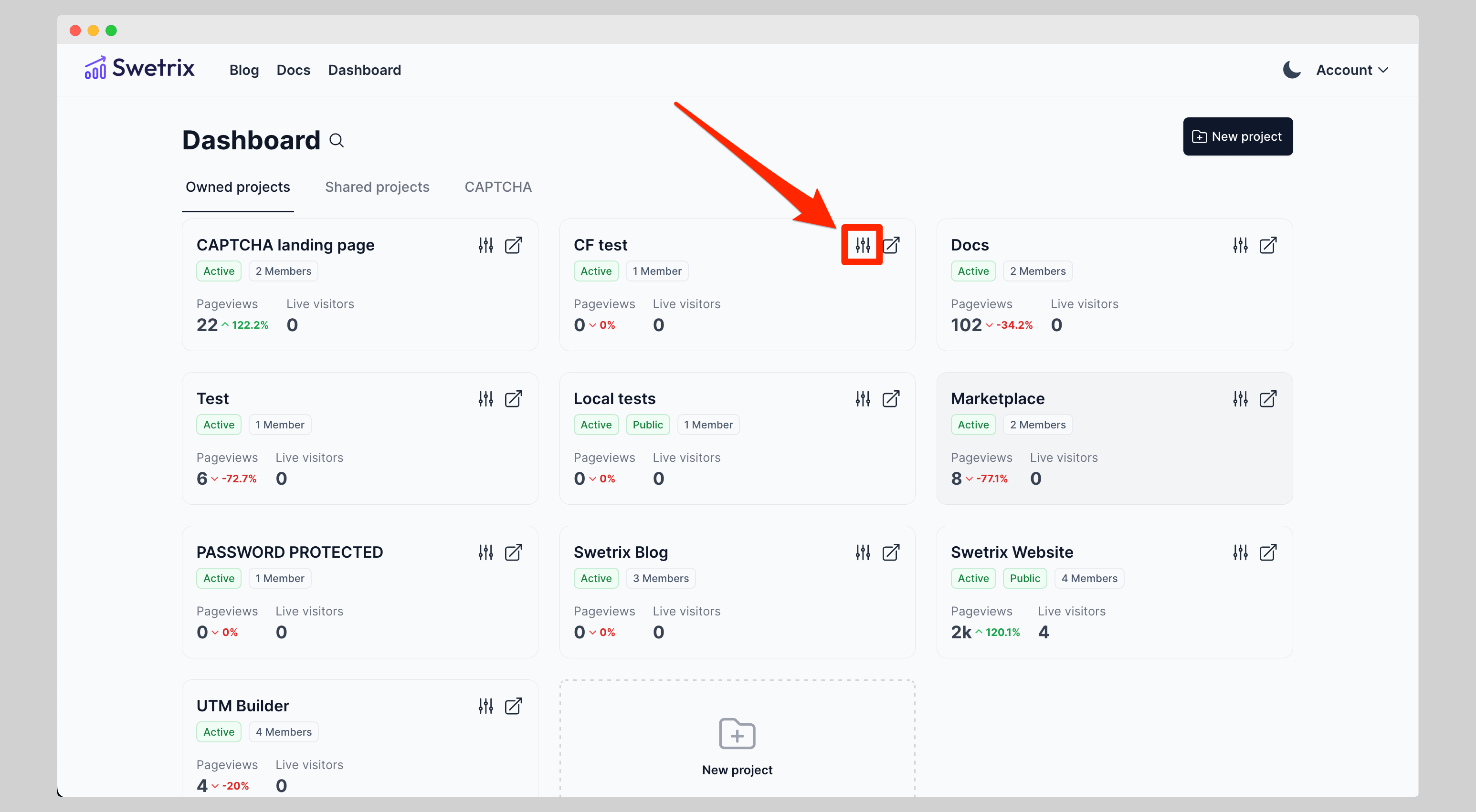 Settings from the Dashboard page