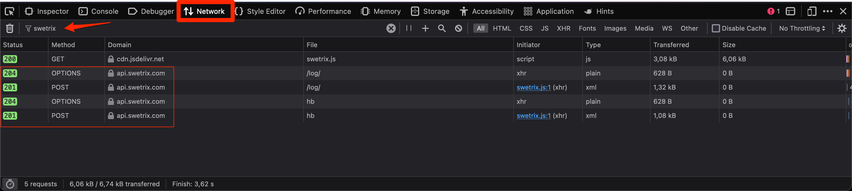 Browser Network tab